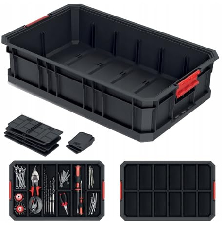 B2C Modular Storage Tool Box On Wheels Large Mobile Tray Compartment Stackable Lockable Portable Workshop Garage Equipment Organizer (Storage basket small + dividers)