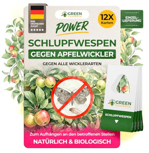 GREEN GUARDIA Schlupfwespen gegen Apfelwickler - 12 Karten à 1 Lieferung - Effektive Bio-Bekämpfung gegen Apfelwickler, Alternative zu Apfelwicklerfalle, Spritzmitteln, Nematoden & Pheromonfallen