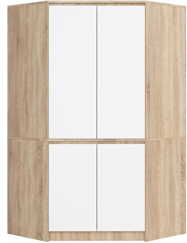 AKORD Armoire d'angle S100 - 100 cm - Avec 4 portes - Intérieur spacieux - Rangement peu encombrant - 100 x 180 x 50 cm (l x H x P) - Poids : 101,20 kg - Chêne Sonoma/blanc