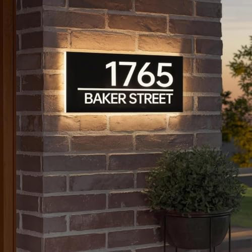 Números de casa personalizados para iluminación exterior, números de casa modernos, letrero de número de casa retroiluminado LED, caja de luz de dirección, letrero de calle (20 x 10 cm)