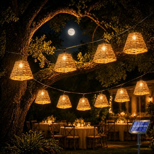 Shengruili 10er LED Solar Lichterkette Aussen,LED Solar Rattankugel Lampion,Wasserdicht Lichterkette Außen Solarlampen,Solarleuchten Balkon Garten Outdoor für Außen Garten Solarleuchten