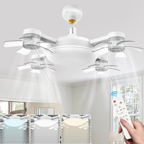 Ventilatore Da Soffitto Con Luce E Telecomando Silenzioso 30W Lampadina Con Ventilatore 6 Velocità, Timer Lampadario Con Ventilatore Piccolo Dimmerabile Per Camera Da Letto Cucina Con Base-Bianco