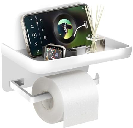 Porte Papier Toilette Mural Support Papier Toilette Murale sans Percage Derouleur Porte Rouleau WC DéRouleur DéVidoir, Salle de Bain Accessoire (Blanc)
