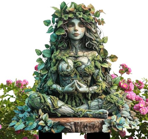 Fairy Garden Stakes, Bohemian Style Garden 2D Flat Decor, Tree Man Fairy Earth Goddess Elves Acrylic Flower Pot Stake Ground Insert Ornaments for Pot Plants Yard Lawn Patio Countyard Decor