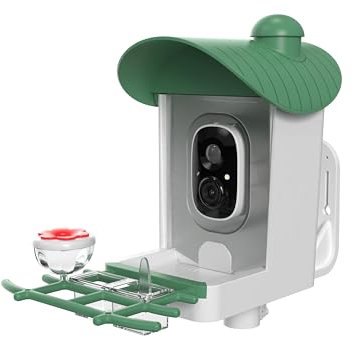 Fågelmatare med kamera utomhus sol: Smart fågelmatare hus med 2K livekamera – AI identifiera fågelarter och automatisk omedelbar ankomstvarning utanför trädgård för fågelälskare