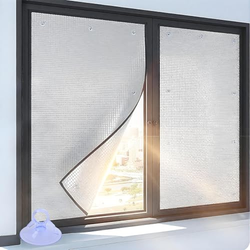 Wärmeisolierung Sonnenschutz Folie, 9mm Aluminiumfolie Isolierfolie, UV-Schutz Reflektierende Fensterfolie mit Saugnapf, Sichtschutz Dämmfolie für Schlafzimmer,Badezimmer,Büro,Dachfenster