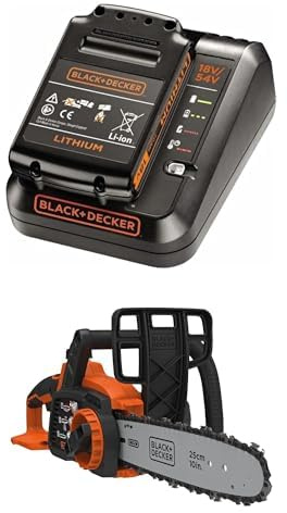 Lot BLACK+DECKER : Kit de Démarrage Powerconnect 18V (Batterie 2,0Ah + Chargeur Rapide 2A, BDC2A20-QW) + Tronçonneuse sans Fil 18V (GKC1825LB-XJ)