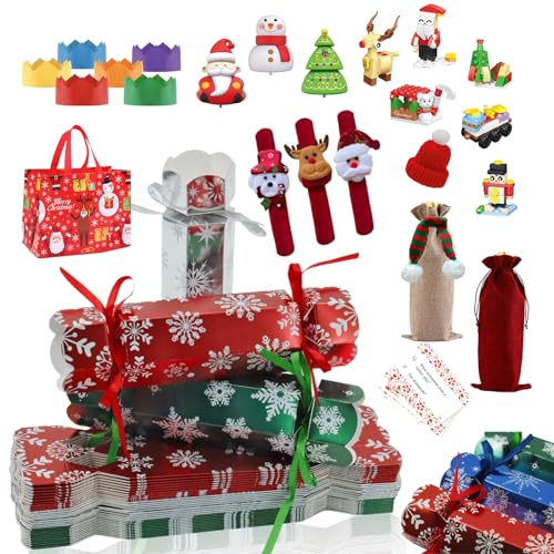 16 Christmas Crackers Making Kit Luxury Gift for Family Party Favors,Christmas Party Crackers Candy Box With Santa's Building Block Novelty Accessory,Xmas Cracker Gift Box for Adults Xmas Tree Decor