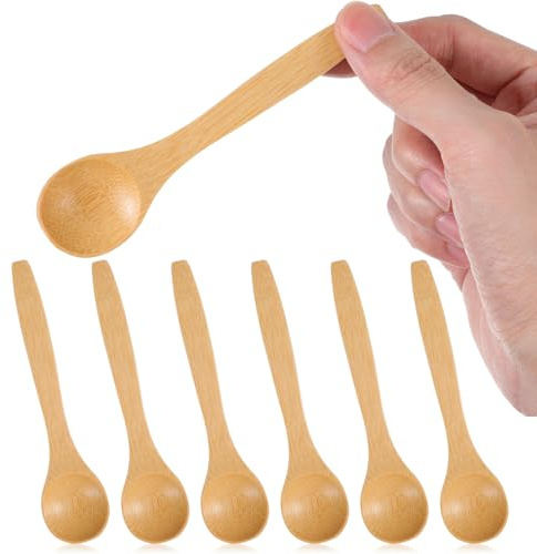 6PCS Small Wooden Spoons - Shimmeroo 5 Inch Resistant Bamboo Spoons Multi-Purpose Tiny Wood Teaspoons for Condiments Honey Coffee Tea Utensils Ice Cream Soup Baking Stirring Kitchen