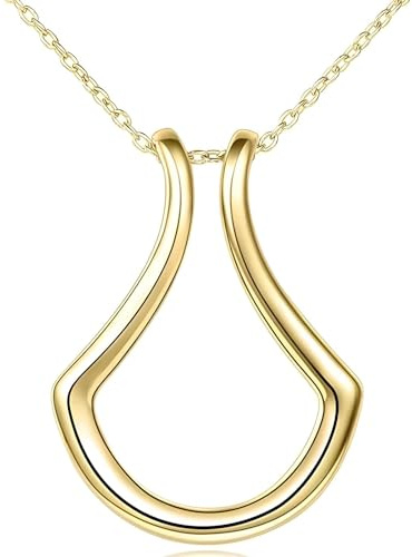HHRLCH Ringhalter-Halskette aus 925er-Sterlingsilber für Damen, Halskette mit geometrischem, schlichtem Ringhalter, Ringanhänger-Halskette, 45 cm lang, Wunschknochen-Halskette,