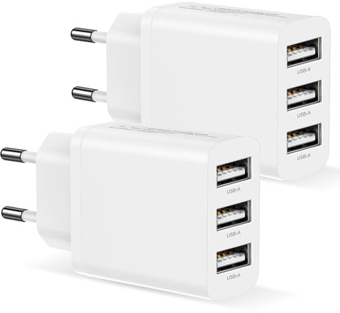 Caricatore USB Multiplo 2Pack, Presa USB Multipla 3Porte Spina USB 15W/3A Alimentatore usb Multiplo Caricatore Caricabatterie per iPhone 17/16/15/14/13/12/11/XS/XR/X/8/7,Samsung Galaxy S25/S24/S23/S22