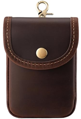 CALFOVERA Pochette Portable en Cuir de Vachette Véritable Sac Banane Vintage Multifonctionnel Bouton Pression Porte Monnaie Mini Étui à Cigarettes Boîte à Cartes avec Fermoir pour Hommes(Noir)