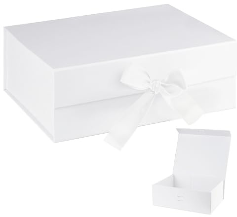 OFFASST Geschenkbox mit Deckel - Große/klein Geschenkverpackung für Geburtstag Hochzeit, Wiederverwendbare Geschenkkarton Mit Schleife für Feiertage Geschenkverpackung (Weiß, 23x17x7cm)