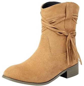 Stivali Biker Donna con Tacco Slouchy Boots Eleganti Wide Calf Stivaletti Donna in Pelle Eleganti Foderati Stile retrò Stivali in Stile Europeo E Americano