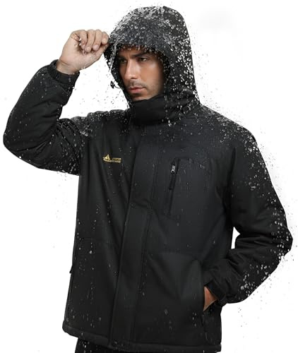 Mnking Chaqueta Esquí Impermeable Hombre Lana Cazadora Montaña Snowboard Invierno Forro Polar Cálida Antiviento Abrigos con Capucha Desmontable Exterior CFY226M-Black-M