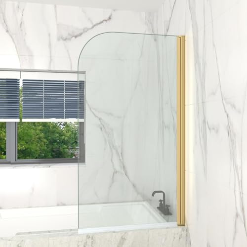 T&K Paroi de douche pour baignoire 80 x 140 cm Doré, Paroi de baignoire pliable bords arrondis verre de sécurité trempé de 5 mm facile à nettoyer des deux côtés écran de douche