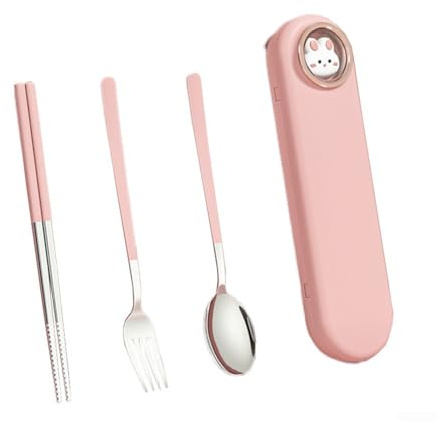 Ensemble de couverts compact en acier inoxydable avec boîte de rangement silencieuse à clipser pour voyage, camping, randonnée, pique-nique et solutions de repas portables (rose 3)