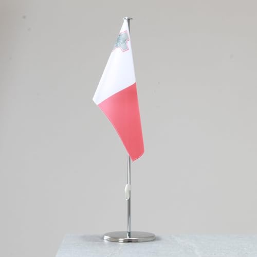 Bandiera da tavolo Malta – Bandiera nazionale rappresentativa per interni cromati, 42 cm