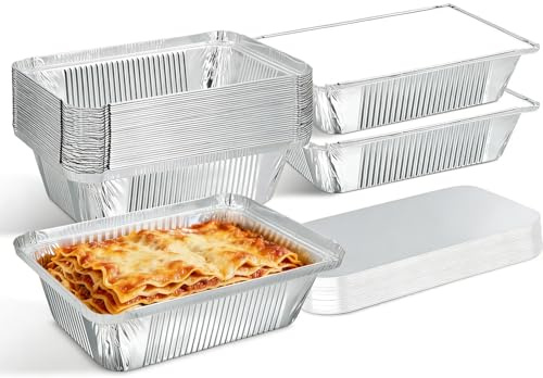 30er-Pack Aluschalens, 1000ml Aluminium Grillschale, Einweg Aluminiumbehälter mit Deckel, Aluminium Schale Geeignet für Backofen, Verpackung und Kochen von Lebensmitteln(21.8x16x5.5 cm - 30Stk)