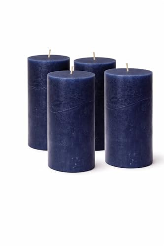 4er Set Stumpenkerzen Rustic 140x70mm | Selbstverlöschend (Safe Candle) | Durchgefärbt & RAL-zertifiziert | 69h Brenndauer | Große Dekokerzen für Laternen & Deko | Made in Germany (Nachtblau)