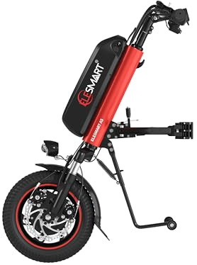 ELESMART A5 Elektrisches Handbike Rollstuhl-Zuggerät, Rollstuhl-Antrieb zur Umrüstung manueller Rollstühle, 36V 500W Motor, 12,8Ah Akku, Seitenanschluss, Rot