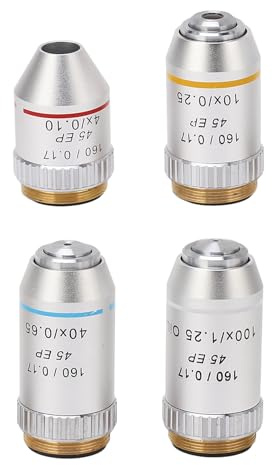 MAJONMMERD Achromatisches Objektiv, Mikroskop-Objektiv, 4 X 10 X 40 100, Verchromtes Messing, Edelstahl, RMS-Größe für Biologische Mikroskope, Laborstudenten, Zur Reparatur