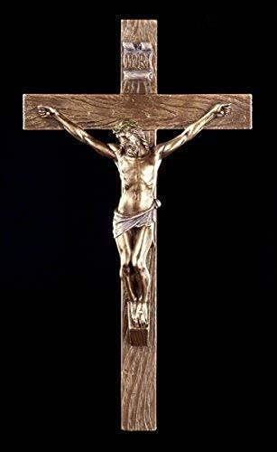 Figuren Shop GmbH Wandrelief Kruzifix - Jesus am Kreuz | Veronese Figur Wand Deko Bronze-Optik