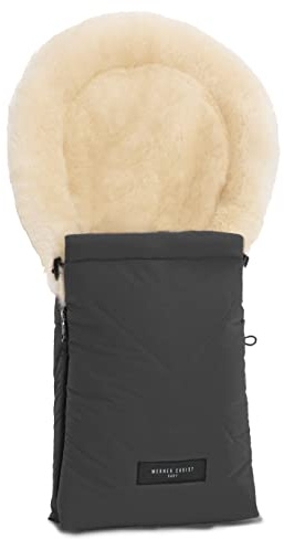 WERNER CHRIST BABY, Lammfell-Fußsack OSLO für Babywanne – Winterfußsack aus medizinischem Fell (ab 0 bis 6 Monate) für Tragetasche, Babyschale, Kinderwagen, in Stone (grau)