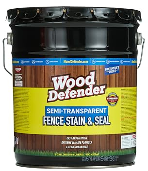 Wood Defender Semi-Transparent Fence Stain and Seal Rustic Oak 5-Gallon | Oil-Based Exterior Fence Coating| Long-Lasting Color Protection for Wood Fences