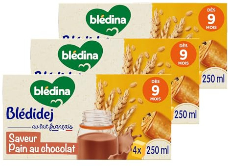 Blédina Blédidej - Céréales bébé Lactées Pain au chocolat - Dès 9 Mois - 12 briques de 250mL