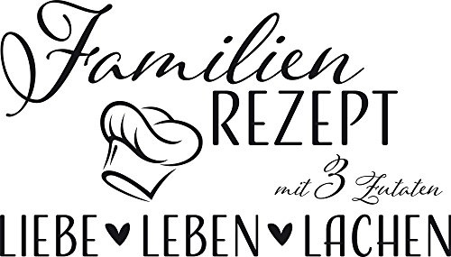 GRAZDesign Wandtattoo Wohnzimmer Familie Familienrezept mit 3 Zutaten, Lustig Sprüche Flur, Küche, Wandaufkleber selbstklebend, Wandsticker modern, 88x50cm, 070 schwarz
