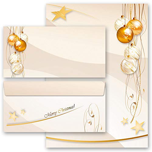 Motivpapier Briefpapier Sets Weihnachtsmotiv Weihnachten, FROHE FESTTAGE 50 Blatt Briefpapier + 50 passende Briefumschläge DIN LANG ohne Fenster | Paper-Media
