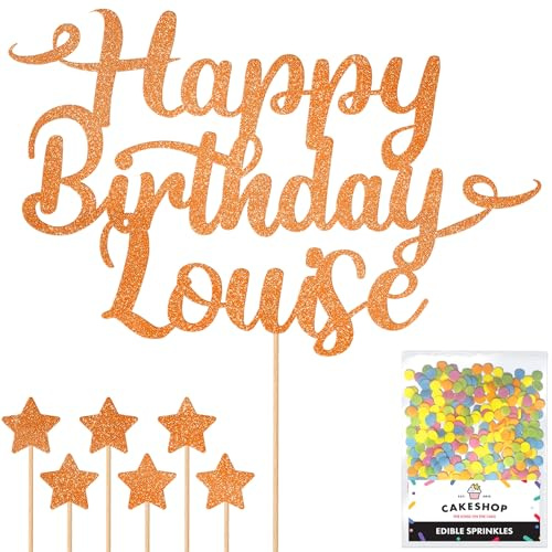 Personalised Happy Birthday Glitter Cake Topper - Copper Orange Any Name Glitter Cake Decoration and Sprinkles - Happy Birthday Decorations - Personalised Toppers for Cakes by Cakeshop