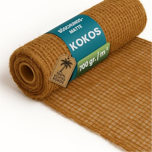 TeichVision Böschungsmatte Kokos 1,0 m breit – Verschiedene Längen/Kokosmatte als Ufermatte Teich/Böschungsmatte Hang/Kokosfasermatte 700 gr. /m ² (25 m)