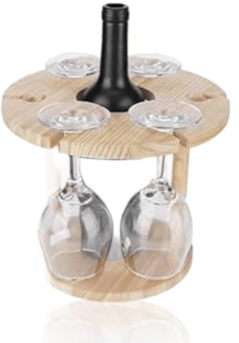 HERCHR Wooden Wine Rack, Countertop Wine Rack Wine Glass Holder with 6 Wine Glasses Holes for Home Bar Decor Table Organizer