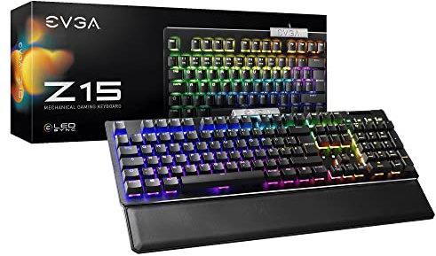 EVGA Z15 RGB Gaming Keyboard, RGB Backlit LED, Hot Swappable Mechanical Kailh Speed Silver Switches (Linear), 821-W1-15DE-K2, Black