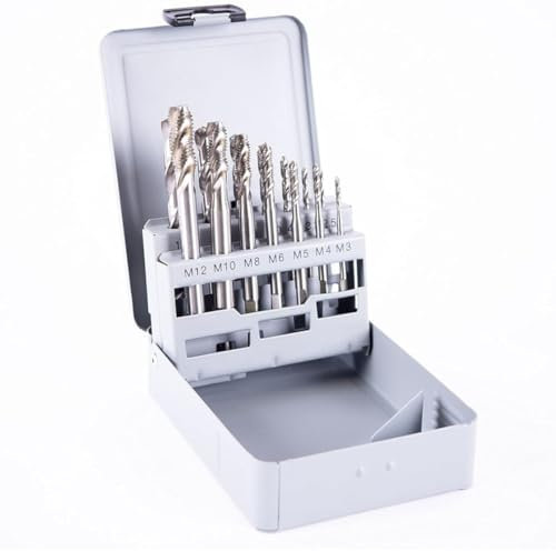 Gewindebohrer Satz M3-M12, 14-tlg., HSS-G Sackloch Maschinengewindebohrer Set, Geschliffene Ausführung, Form C 35° Rechtsspirale, metrisches Gewinde, Spiralbohrer, Mit Stahl-Kassette