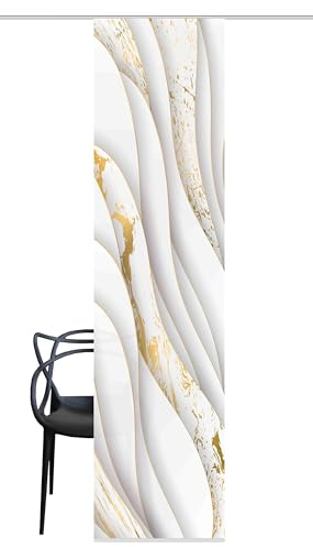 Home WOHNIDEEN 84129 | Schiebegardine GULDO, blickdichter Dekostoff, 3D-Motiv, 245 x 60 cm (Höhe x Breite), Farbe: Gold