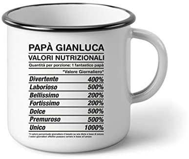 bubbleshirt Tazza in alluminio Papà PERSONALIZZABILE Festa del Papà Valori Nutrizionali Regalo Papà