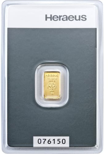 Heraeus Goldbarren 1g – 999.9 Feingold - Anlagegold | Geschenkverpackung inkl., Grußkarte inkl., Echtheitsgarantie inkl., Gold zum Verschenken