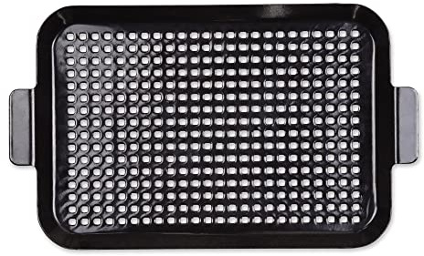 RSVP International Porcelain Coated Steel BBQ Grill Tray/Pan, Outdoor Barbeque Grilling Accessories for Cooking Fish & Vegetables, Dishwasher Safe, Medium, 16.75x10