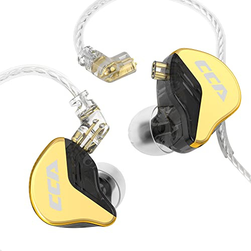 CCA CRA+ In-Ear-Kopfhörer, ultradünne Membran, dynamischer Treiber, IEM, klarer Klang und tiefer Bass, kabelgebundene Ohrhörer mit verhedderungsfreiem, abnehmbarem Kabel, Gold mit Mikrofon