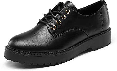 DREAM PAIRS Womens Lace Up Formal Shoes in Black Ladies Flat Low Heel Smart Derby Vintage Oxfords,Size 6,Black/pu,SDOX2202W-E