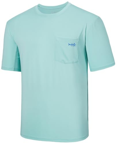 Bassdash Hombres UPF 50+ Rendimiento de Manga Corta Bolsillo Camiseta UV Protección Solar Pesca Senderismo Kayak Deportes Camisas