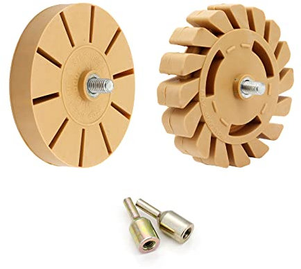 Yuhtech Roue de Gomme en Caoutchouc, 2 Pcs Gomme Carrosserie Roue à Lamelles Gomme Enlève Autocollants pour Voiture ou Moto 100mm + 88mm, avec 2 Adaptateur