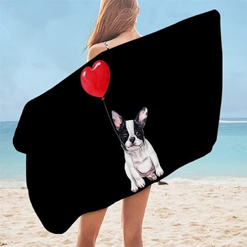 Strandtuch 70x150 cm 3D Roter Ballon, Französische Bulldogge Microfaser Strandtuch Handtücher, Strandlaken Handtuch, Schnell Trocknen Strandhandtuch Herren Frauen Badetücher, Badetuch, Strandtücher