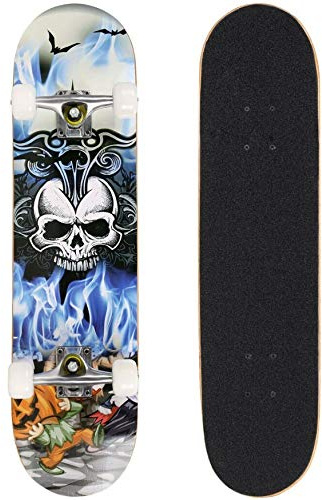 Skateboard Komplette Cruiser Skateboard für Kinder Jugendliche Erwachsene,7-Lagiger Kanadischer Ahorn Double Kick Deck Concave mit All-in-one Skate T-Tool für Anfänger