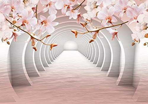 wandmotiv24 Fototapete Tunnel Rosa Blumen, 200 x 140cm - selbstklebende Strukturtapete, Wanddeko, Wandbild, Wandtapete, Wasser, 3D M3935