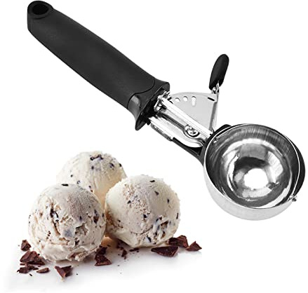 Paletta Gelato in Acciaio Inox, Porzionatori da Gelato, Acciaio Inox con Grilletto, per Scavare Il Gelato, Frutta, Biscotto, Scava la Pastella (Nero)