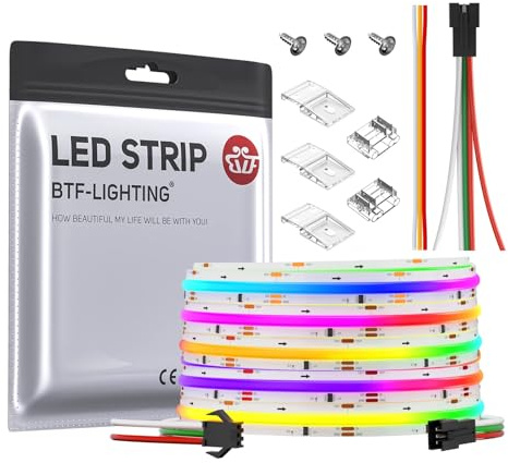 BTF-LIGHTING FCOB SPI RGB Flexible Hohe Dichte COB LED-Streifen WS2811 IC LED Strip 5M 720LEDs/m 21W/M DC12V IP30 Nicht Wasserdicht Chasing Farbe DIY Dekoration(Nicht inhalt Controller&Netzteil) | Weiße PCB, Flexible Hohe Dichte, Chasing Farbe, DIY Dekoration(Nicht inhalt Controller&Netzteil)